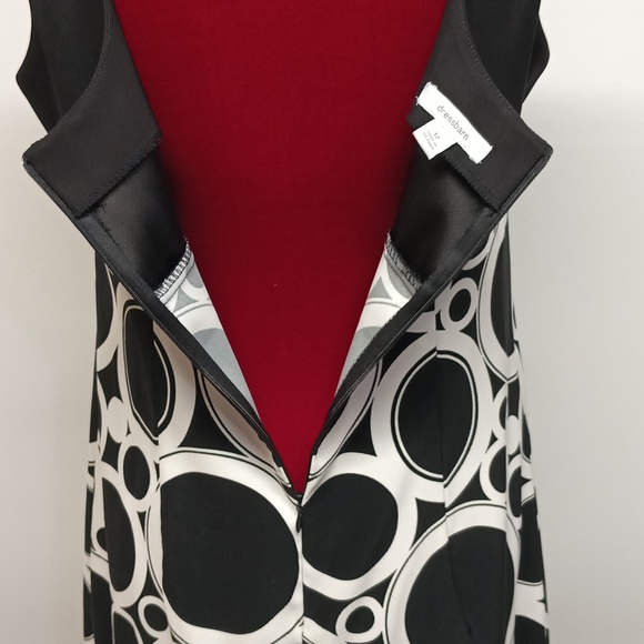 Dressbarn black/ white circles sleeveless zipper depth neck SZ 12 cocktail Dress - Picture 6 of 11